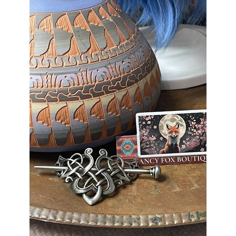 Celtic Weave Knotwork Bun Holder Women Viking Hair Stick Cage Pin Barrette Heart - Picture 9 of 16